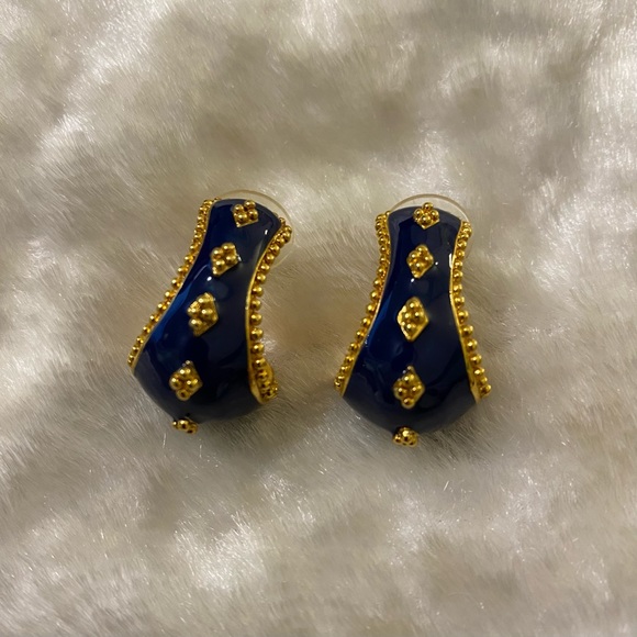Avon Jewelry - ☘️AVON Royal Blue & Gold Pierced Earrings
